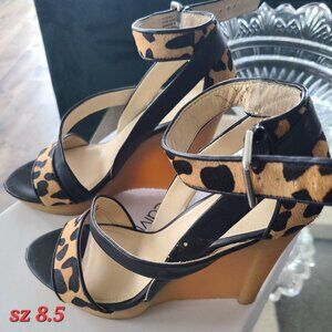 Calvin Klein nubuck wedge sandals Black/Animal Print sz 8.5